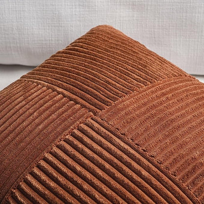 2 Pc Soft Corduroy Patchwork Pillow Covers -  18 x 18 inch, Terracotta