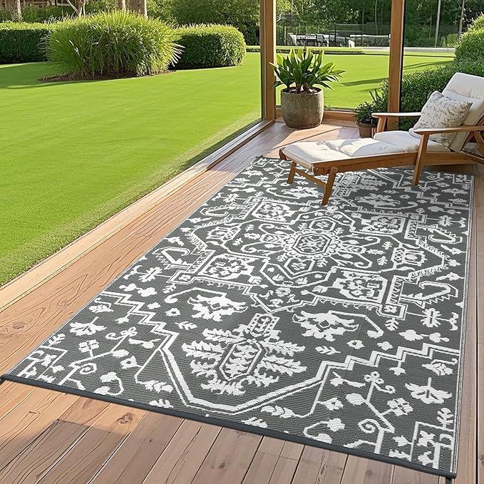 8x10 Reversible Outdoor Mat - Grey/White