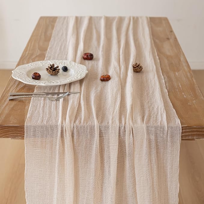 Rustic Gauze Cheesecloth Table Runner - 10 ft Beige