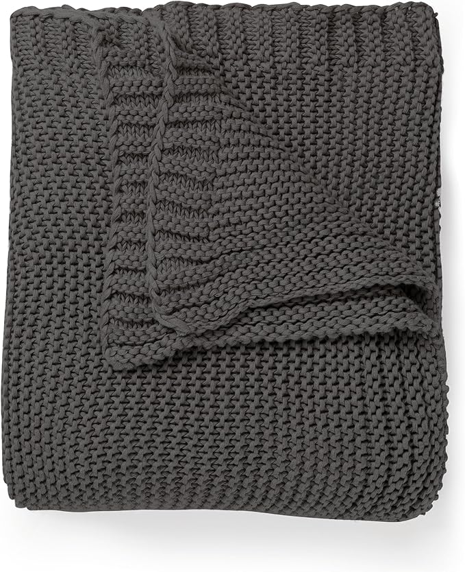 Large Organic Cotton Knit Throw Blanket - Charcoal