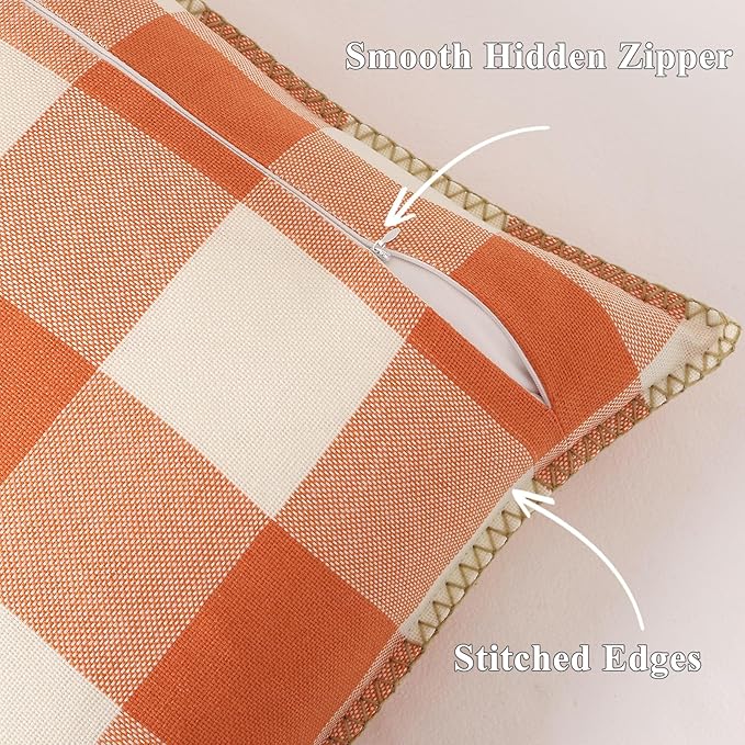 Fall Buffalo Plaid Pillow Covers - 12x20 - Set of 2, Orange