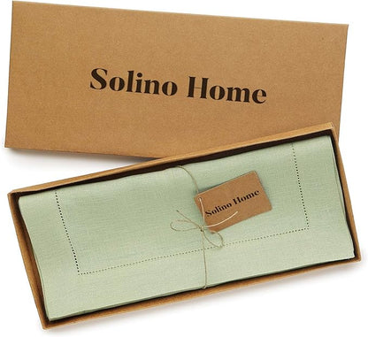 100% Pure Linen Hemstitch Table Runner 14 x 60 Inch - Sagie Green