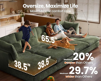Oversized Modular Sectional with Chaise - Green Corduroy