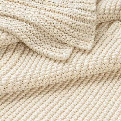 Super Soft Organic Cotton Chunky Knit Blanket in Vanilla