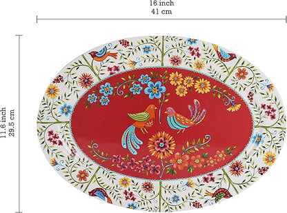 Bico Red Spring Bird Ceramic Oval Platter - 16"