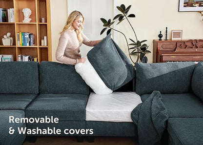 Nolany Sectional Sofa with Storage Ottoman in Blue Corduroy