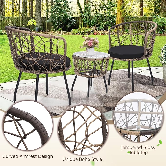 Kromax 3 Piece Bistro Set in Black