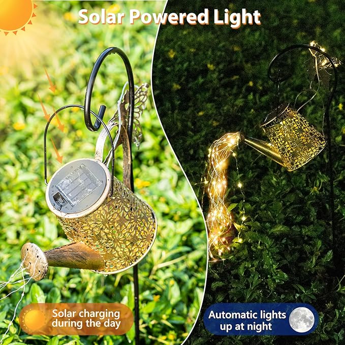 Solar Watering Can Garden Decor