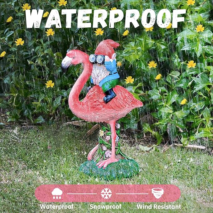 Solar Flamingo Gnome Garden Statue