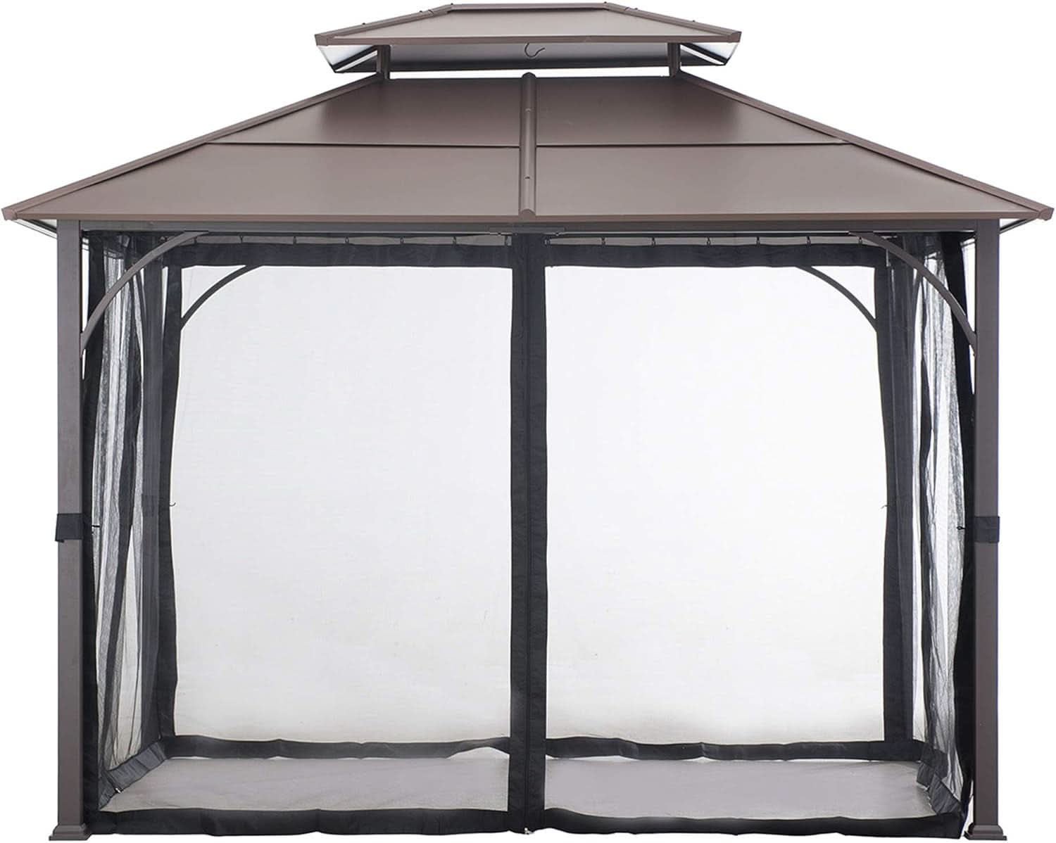 10x12 Dark Brown Hardtop Gazebo With Steel Frame And Netting