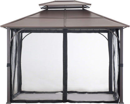 10x12 Dark Brown Hardtop Gazebo With Steel Frame And Netting