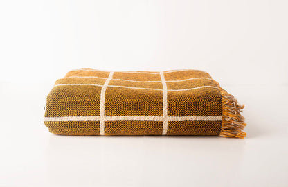 Golden Brown Grid Jacquard Woven Throw