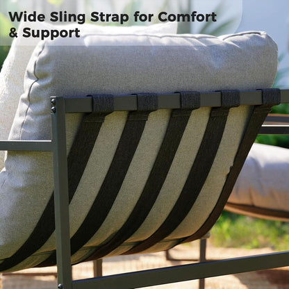 4 Piece Outdoor Slingback Furniture Set With Modern Metal Frames and Gray Cushions