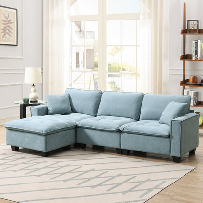 Modern Reversible Sofa Sectional in Sky Blue