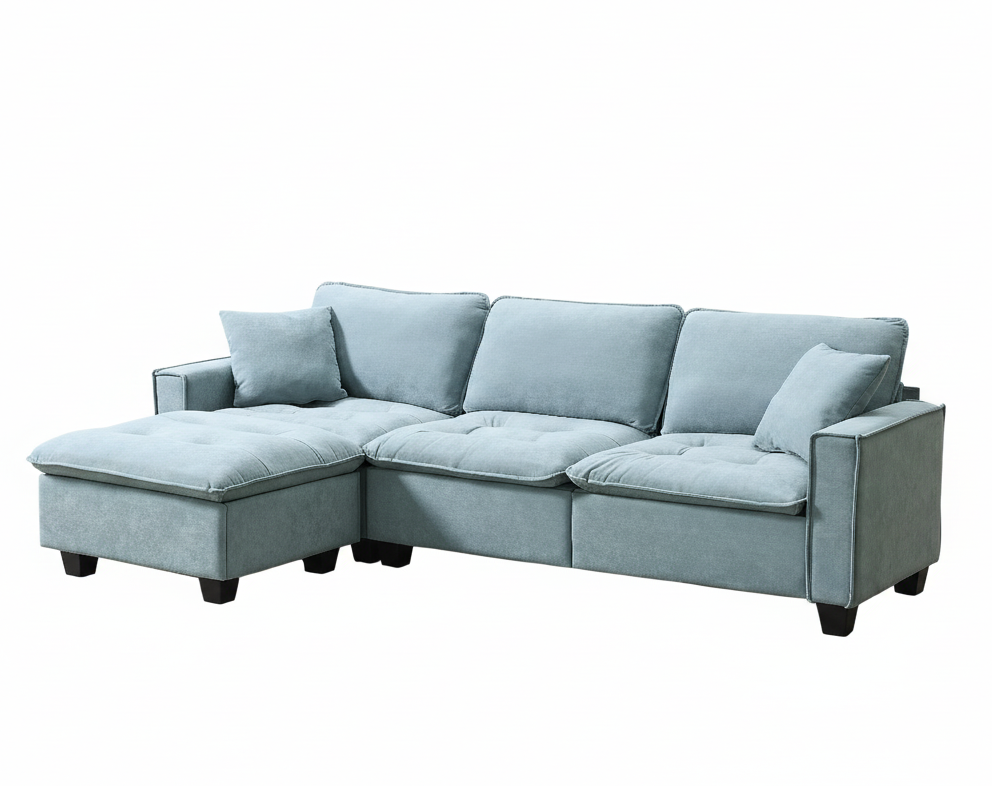 Modern Reversible Sofa Sectional in Sky Blue