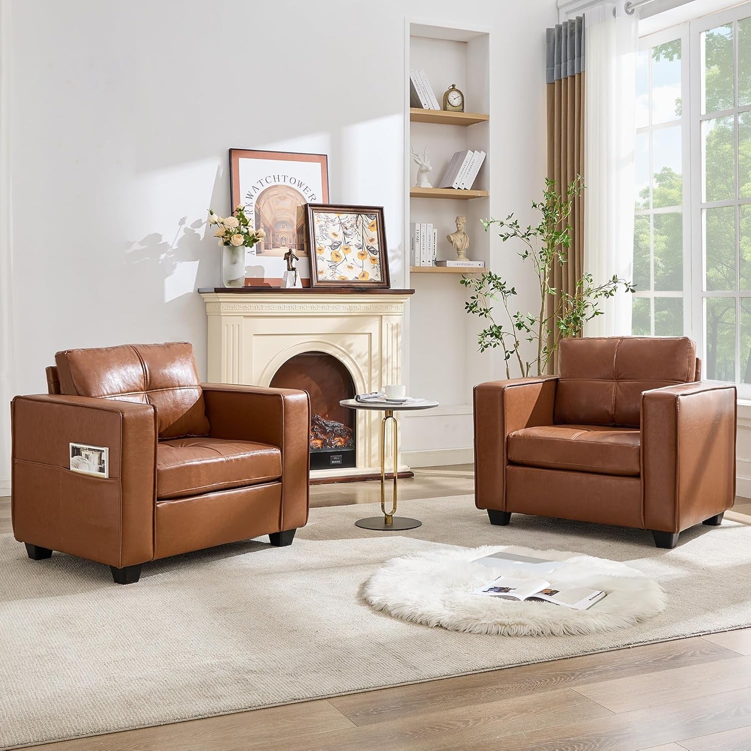 Brown Faux Leather Upholstered Accent Chair
