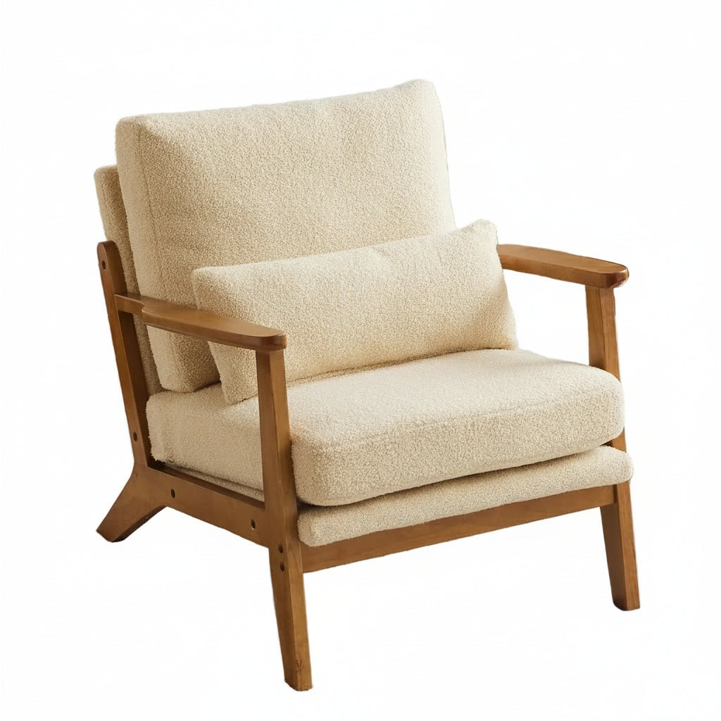 Teddy Velvet Upholstered Armchair With Pillow in Light Khaki