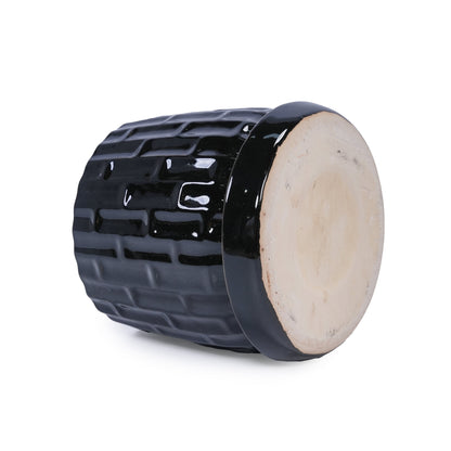 Set of 2 Patterned Ceramic Flowerpots - Black