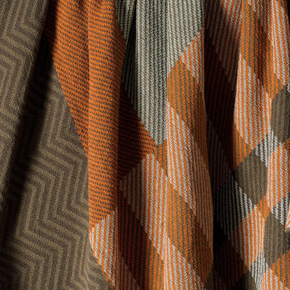 Patchwork Herringbone - Cotton Sustainable Knit Plaid Solid Throw Blanket