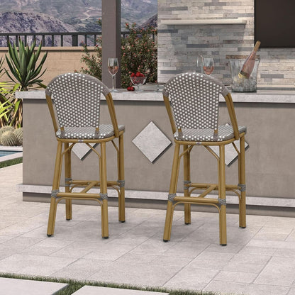 French Style Indoor/Outdoor Rattan Bar Stools - 2 Piece Set, Gray
