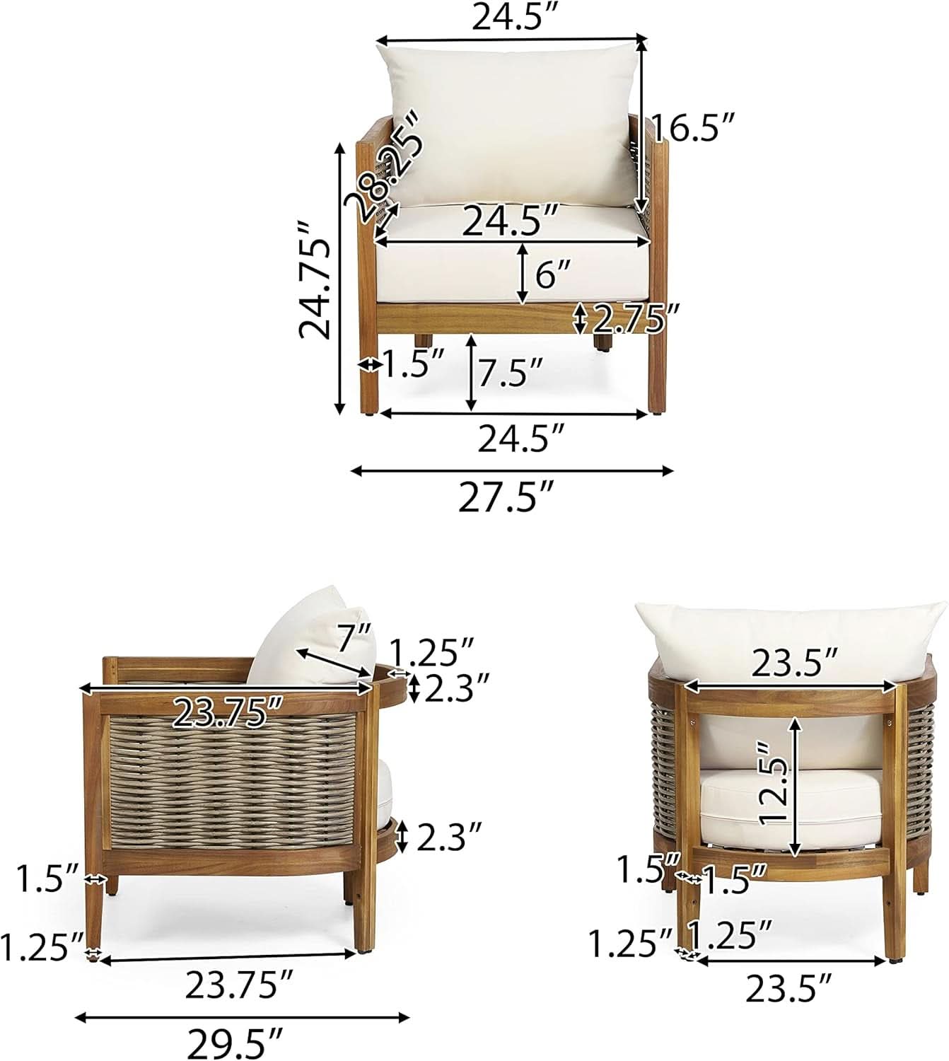 Burchett Outdoor 4 Piece Chat Set - Acacia Wood And Wicker Teak, Brown/Beige
