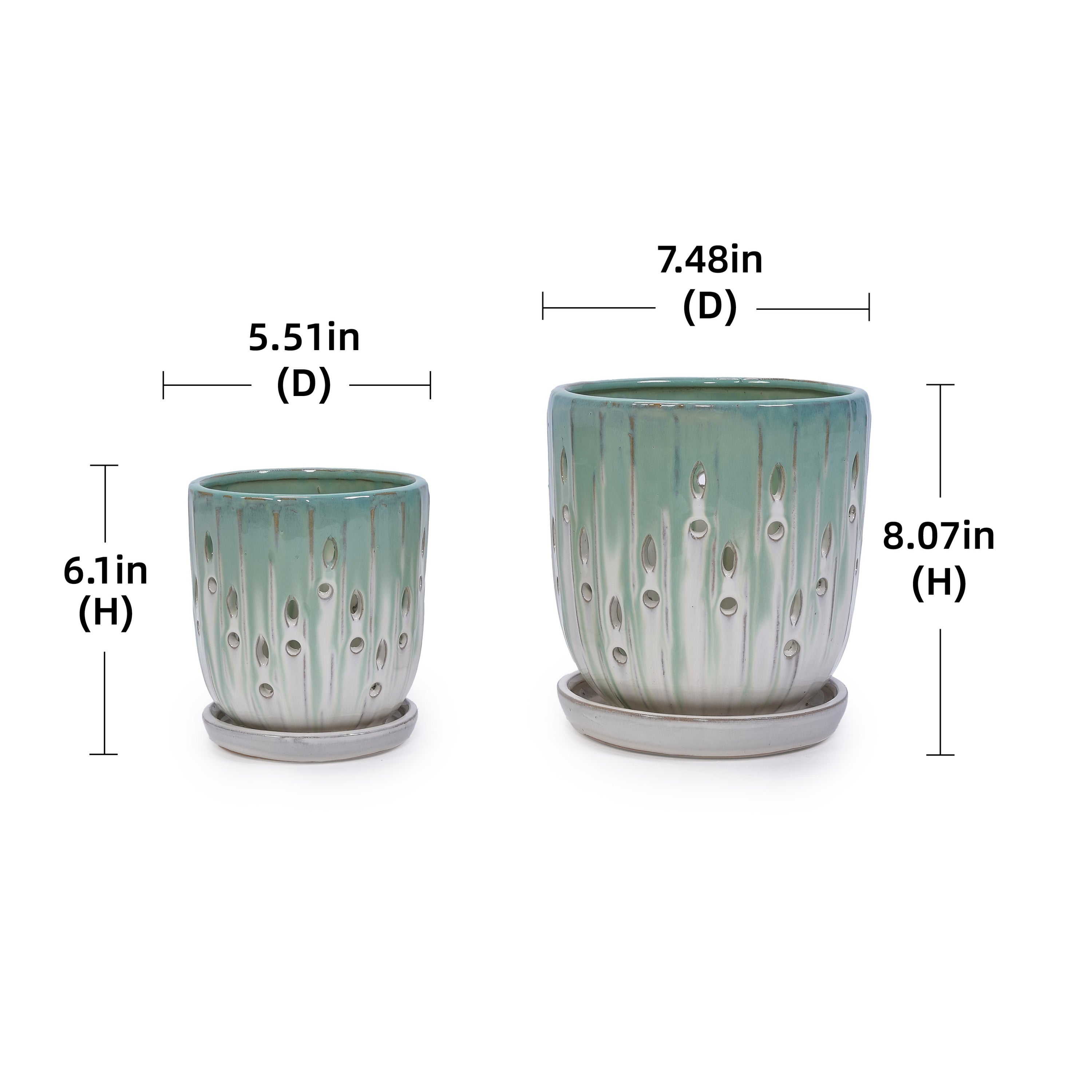 Set of 2 Ceramic Flowerpots - White/Aqua
