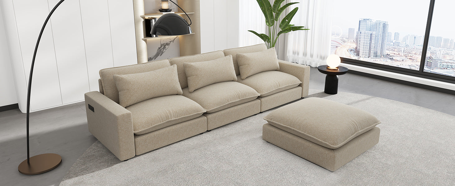 Chenille Upholstered Cloud Sofa Modular Sectional - Beige