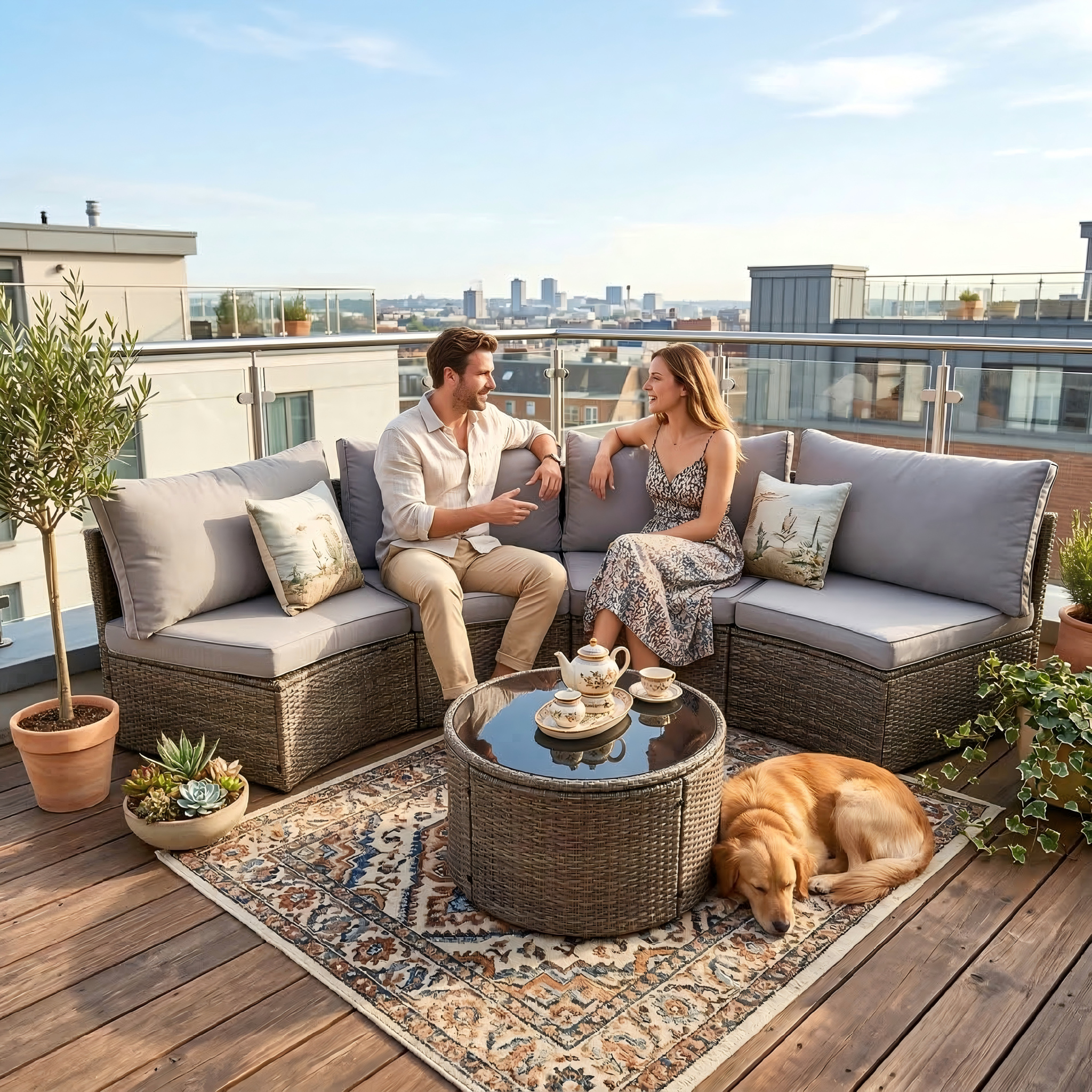 Curved Rattan Outdoor Conversation Set