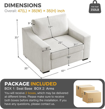47 Inch Wide Ivory Upholstered Contemporary Armchair