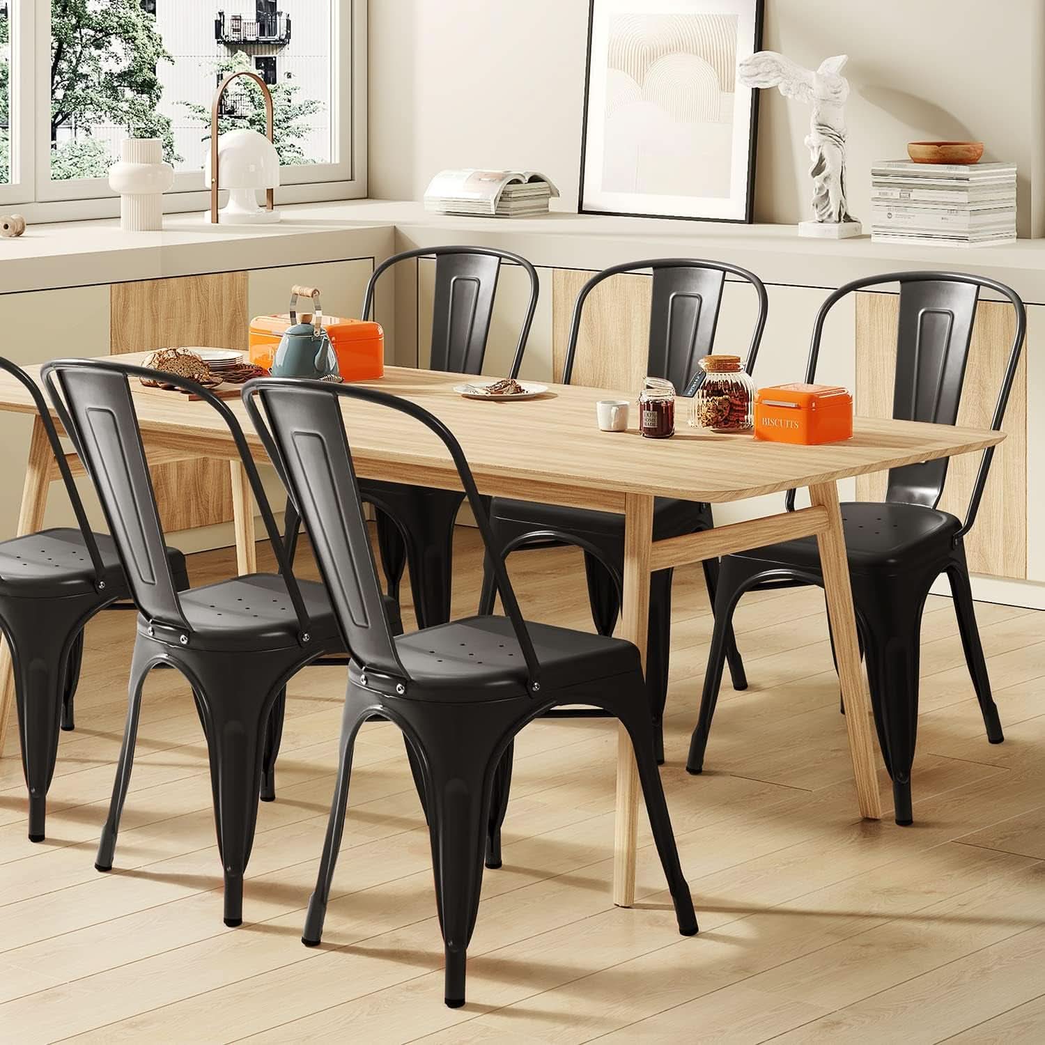Set Of 4 Stackable Indoor/Outdoor Metal Dining Chairs - Black