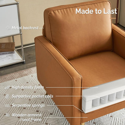 Brown PU Leather Accent Chairs With Gold Legs - 2 pc Set