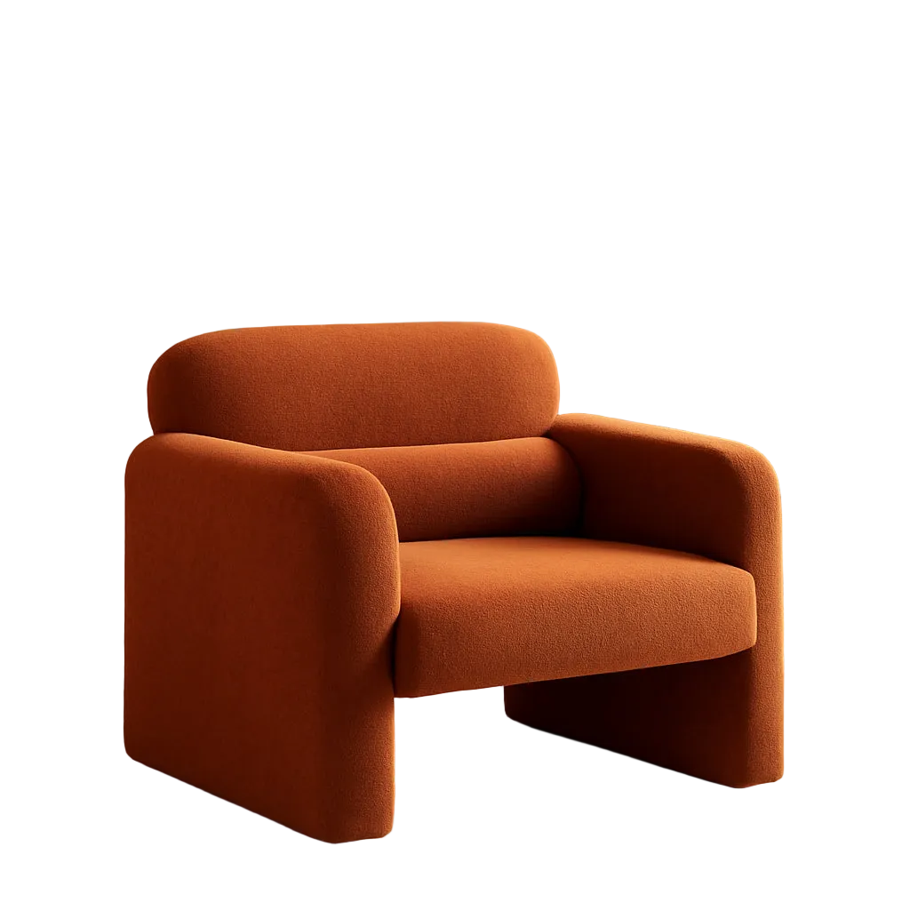 Modern Sherpa Upholstered Armchair in Burnt Orange