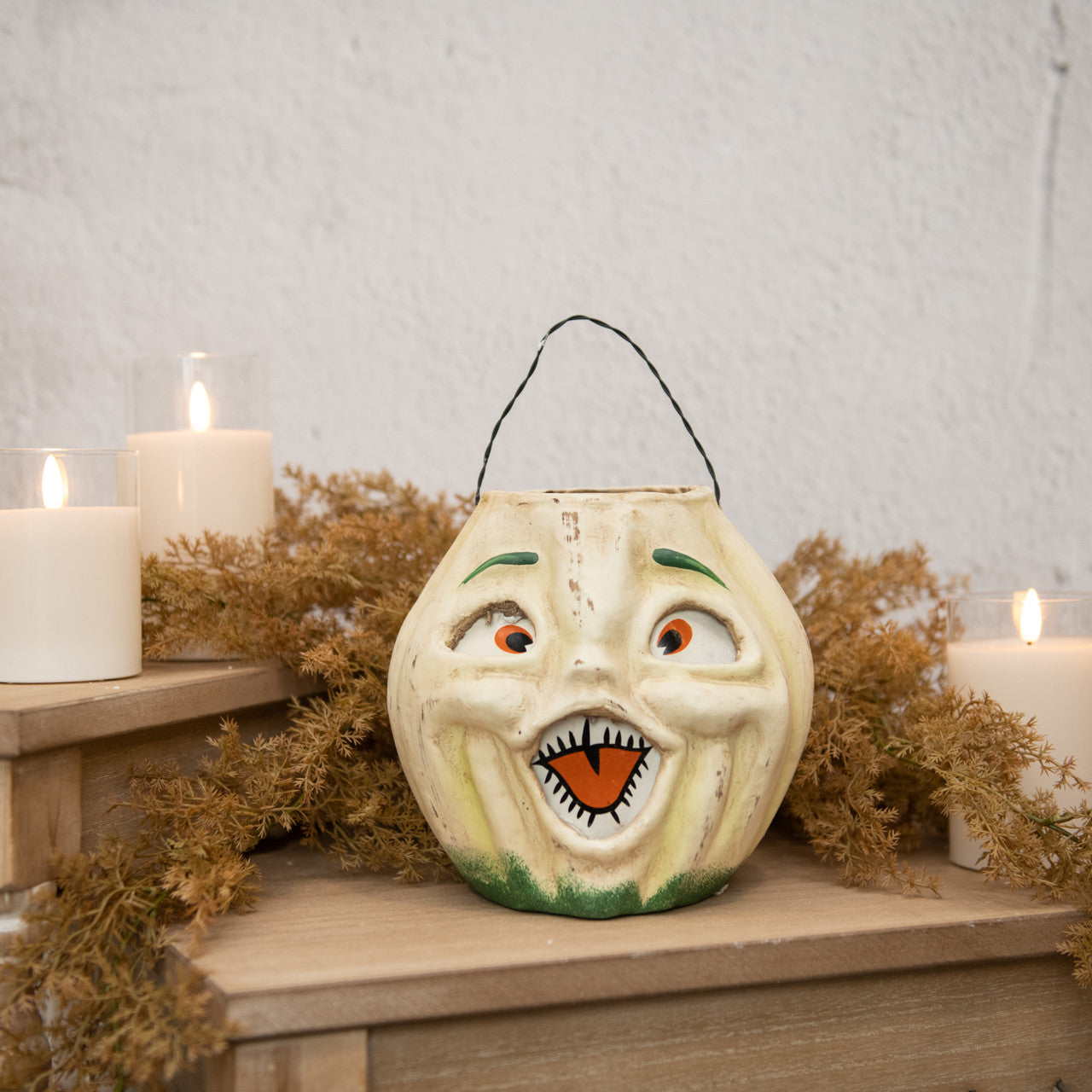 Vintage White Resin Mache Jack-O-Lantern Choir Boy Candy Buckets