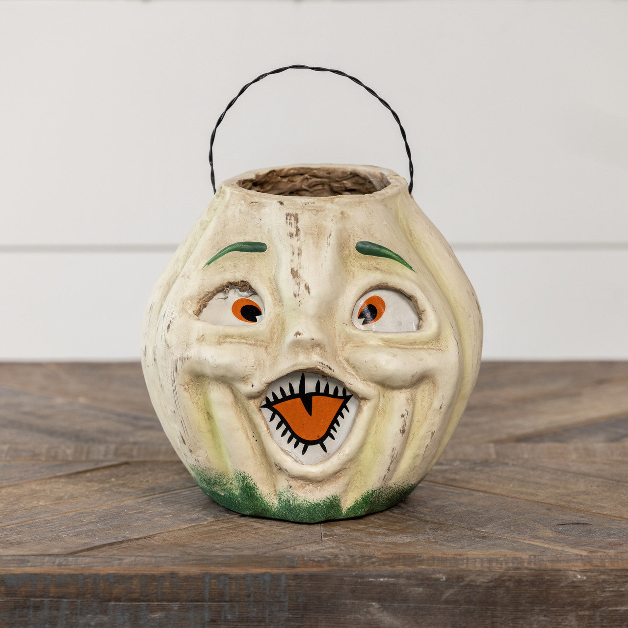 Vintage White Resin Mache Jack-O-Lantern Choir Boy Candy Buckets