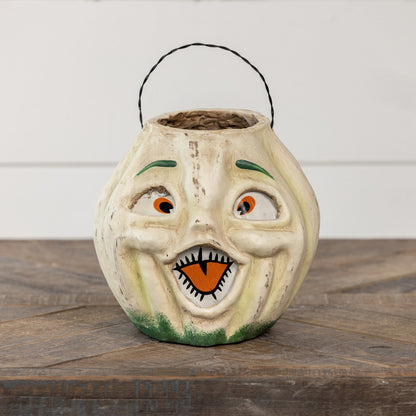 Vintage White Resin Mache Jack-O-Lantern Choir Boy Candy Buckets