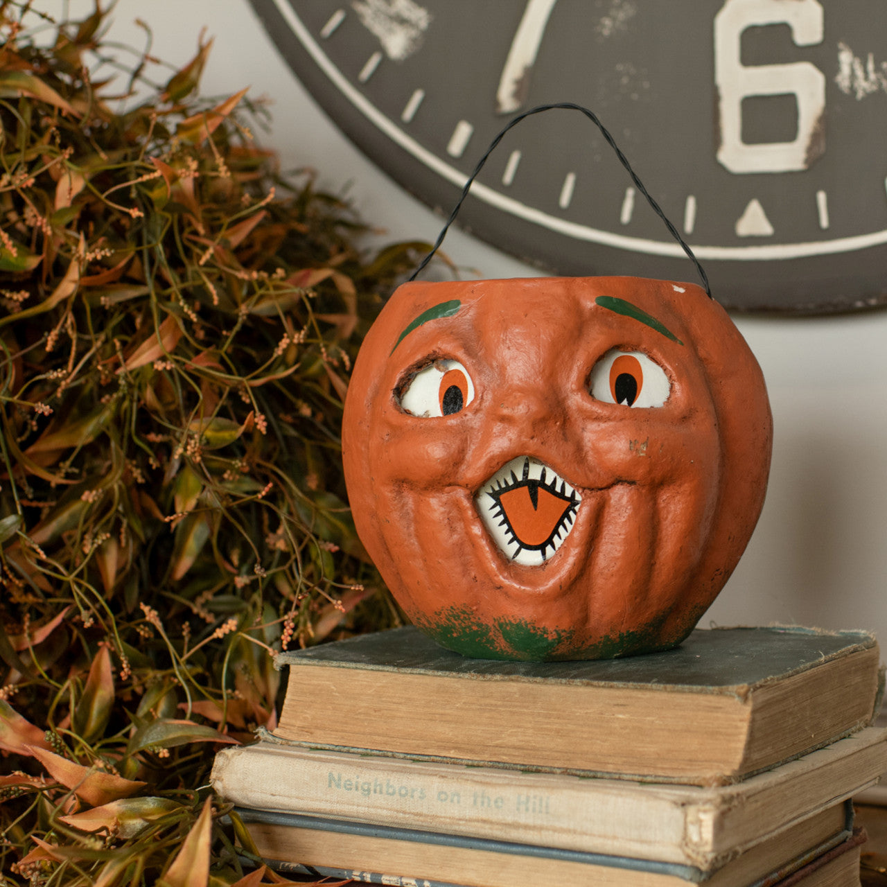 Vintage-Inspired Orange Resin Mache Jack-O-Lantern Choir Boy