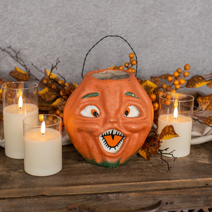 Vintage-Inspired Orange Resin Mache Jack-O-Lantern Choir Boy