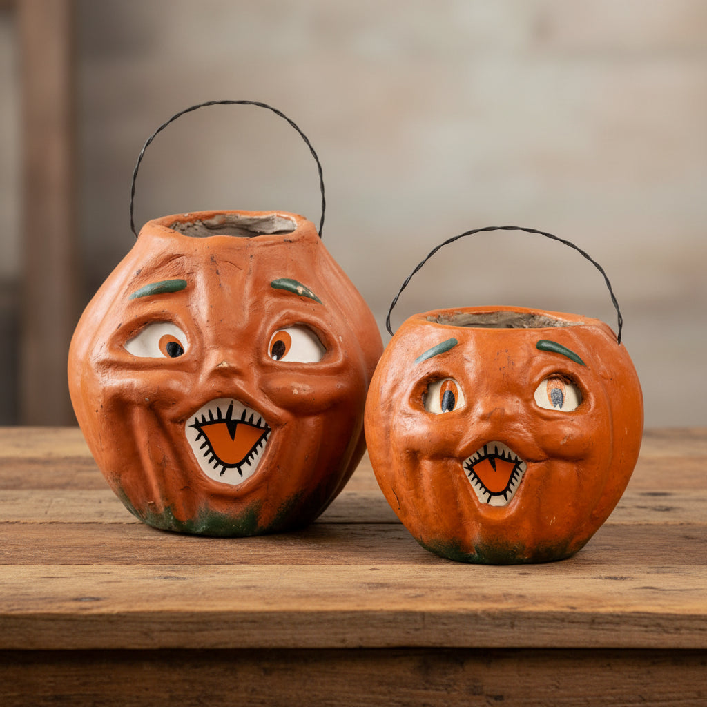 Vintage-Inspired Orange Resin Mache Jack-O-Lantern Choir Boy