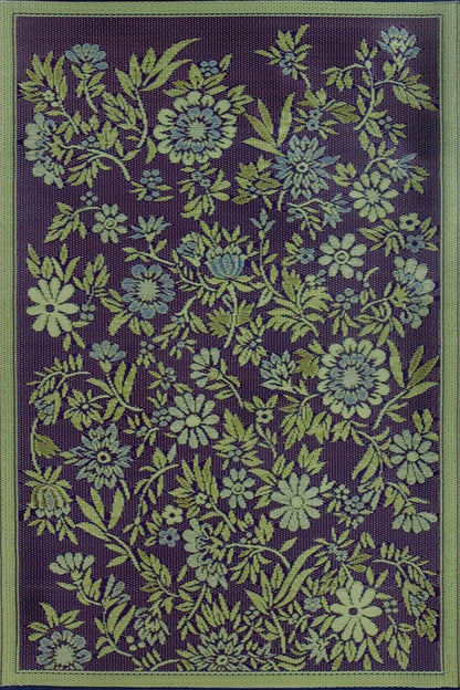 Wildflowers Green/Eggplant Reversible Outdoor Mat