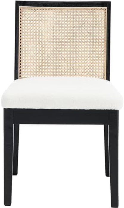 Black Rattan Sherpa Upholstered Dining Chairs - 4 pc Set