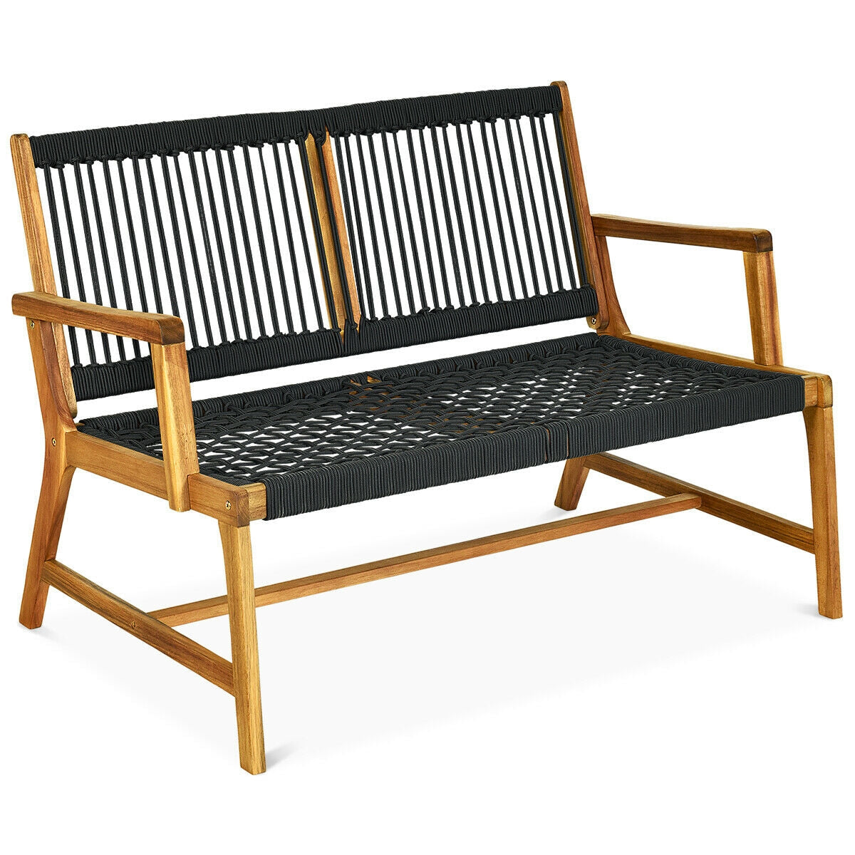 2-Person Acacia Wood Yard Bench for Balcony and Patio - Black