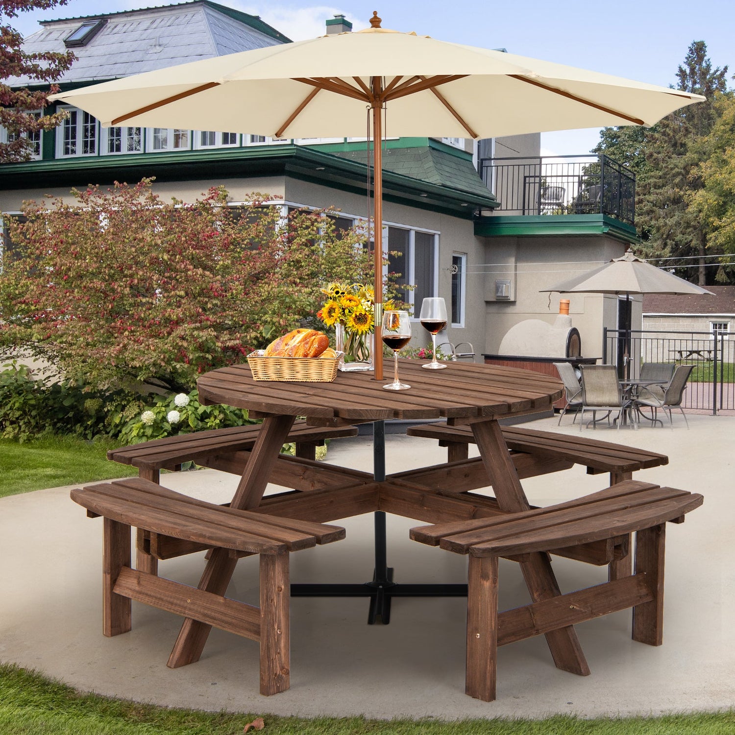 8 Seat Wood Picnic Dining Set