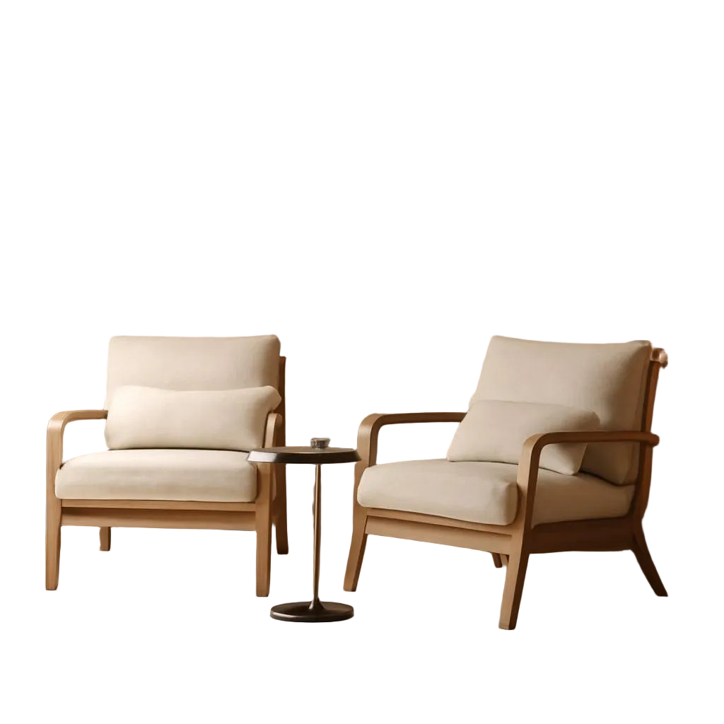 Chenille Mid Century Modern Accent Chair- Set of 2 in Cream