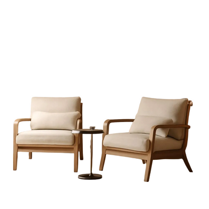 Chenille Mid Century Modern Accent Chair- Set of 2 in Cream