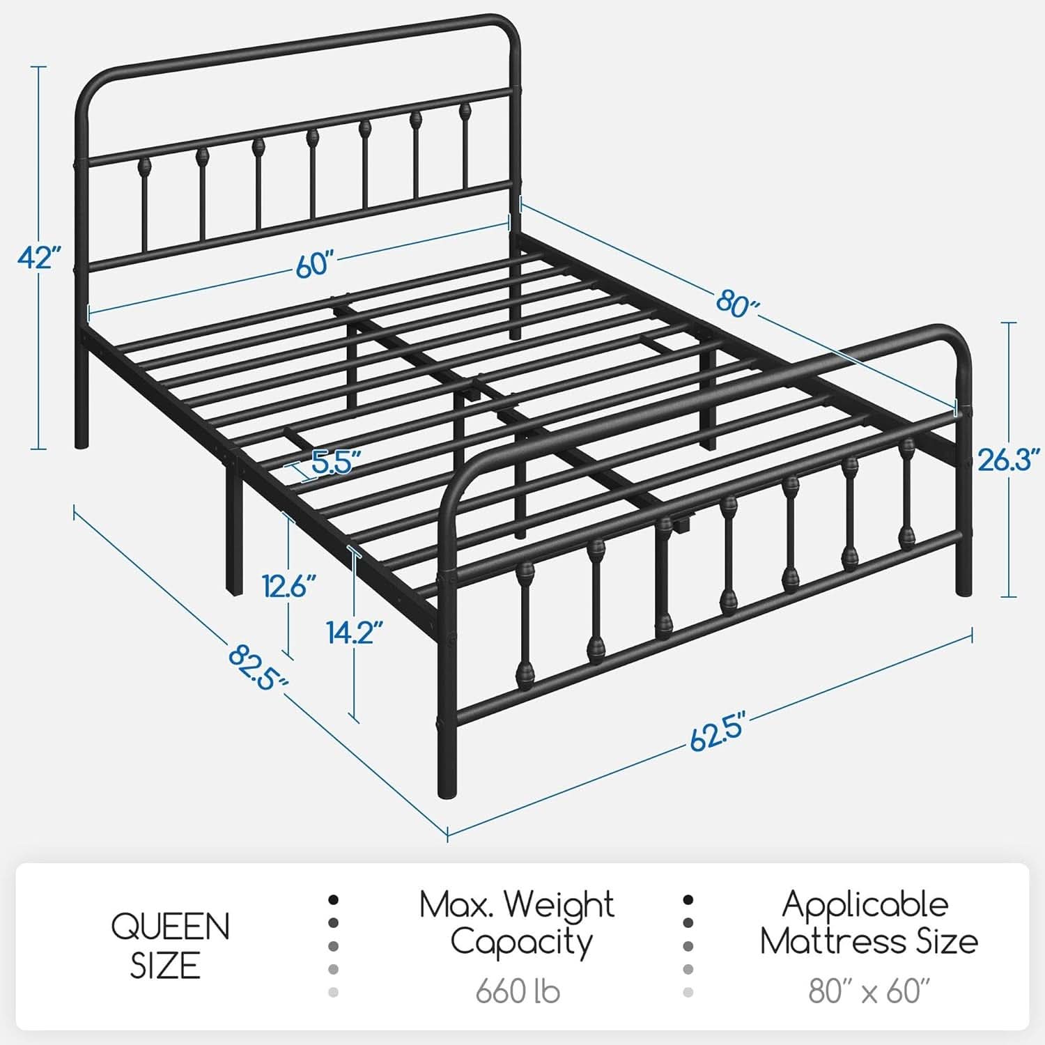 Queen Size Metal Platform Bed Frame