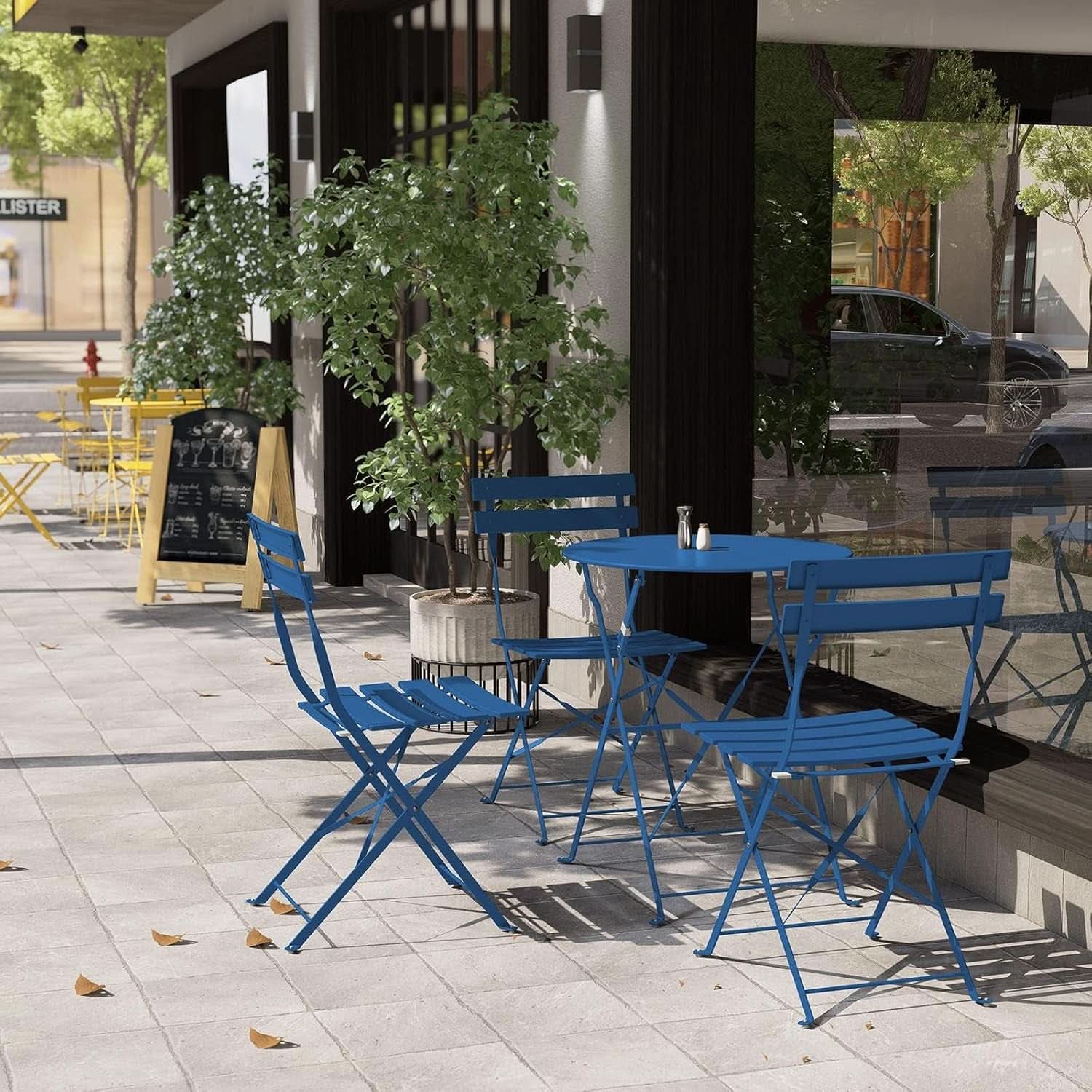 3 Piece Folding Metal Bistro Set in Blue