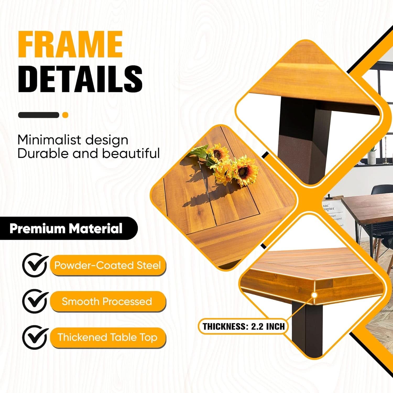 Indoor/Outdoor Dining Table- Acacia Wood With Iron Legs