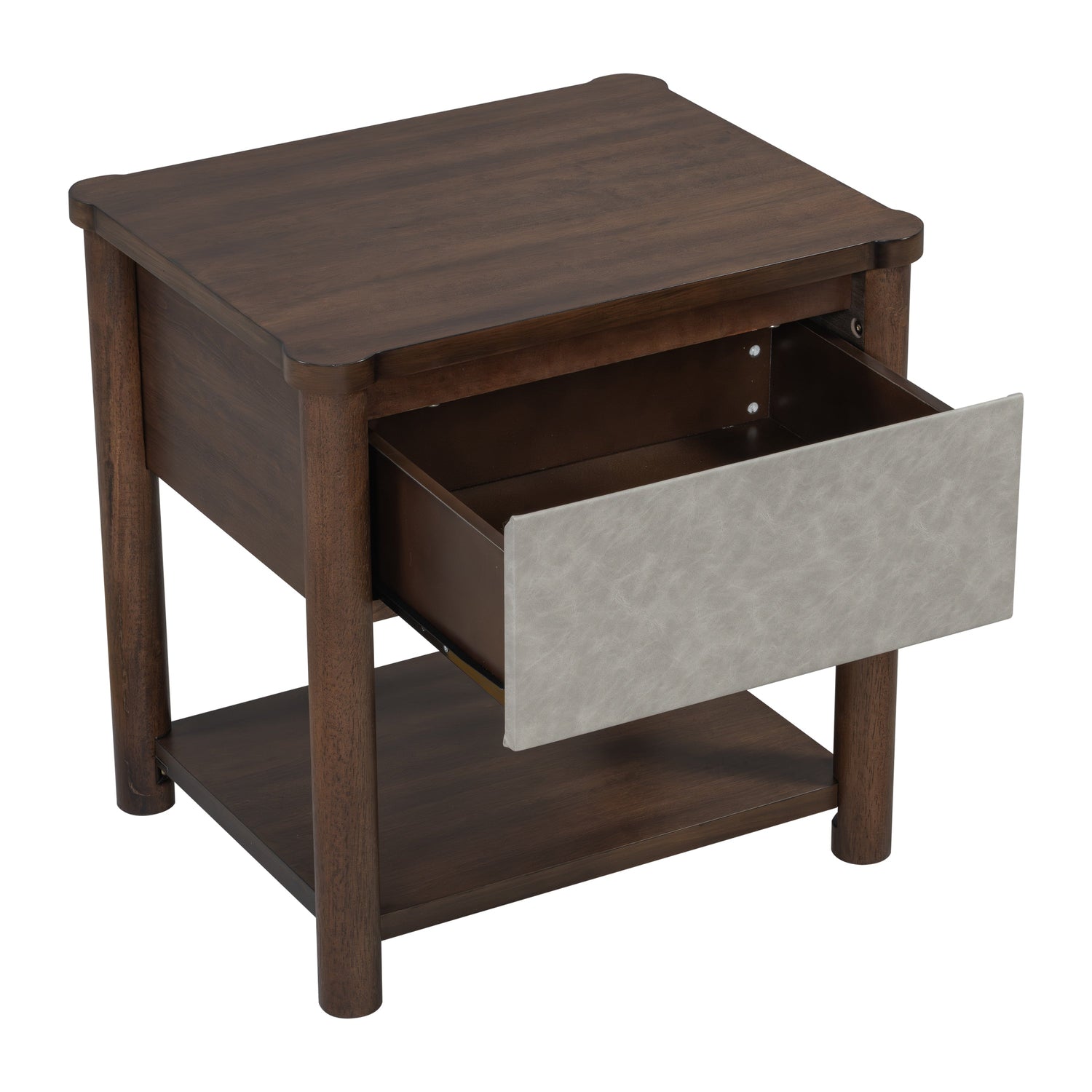 Modern Queen Bed Frame Set with 2 Nightstands - Gray/Walnut