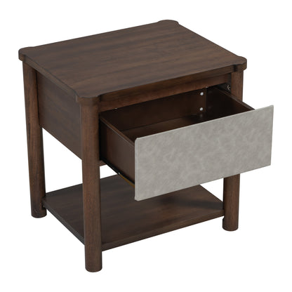 Modern Queen Bed Frame Set with 2 Nightstands - Gray/Walnut