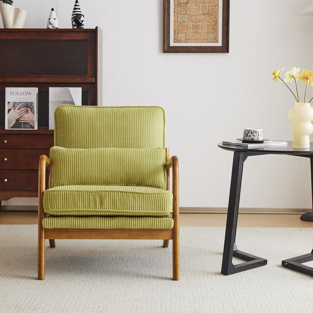 Corduroy Armchair in Light Olive